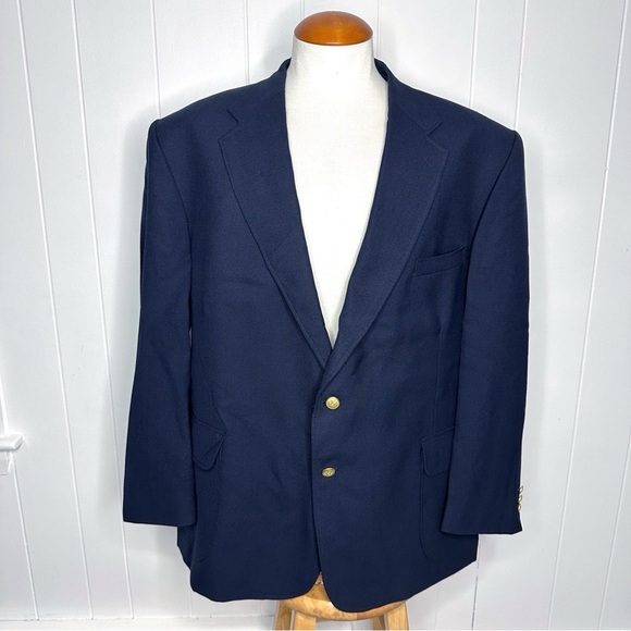 Vintage Stafford Gold Button Navy Hopsack Blazer - Picture 3 of 11